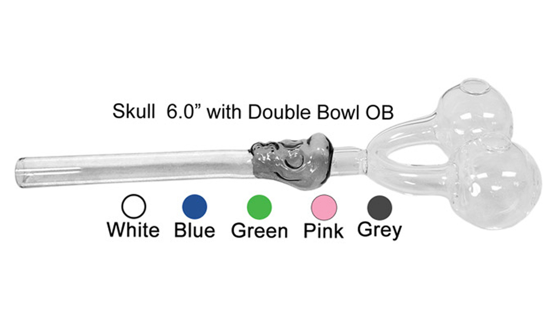 6 Inch White Skull Double Bowl Oil Burner