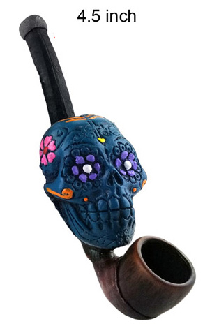 4.5 Inch Blue Skull Wooden Pipe