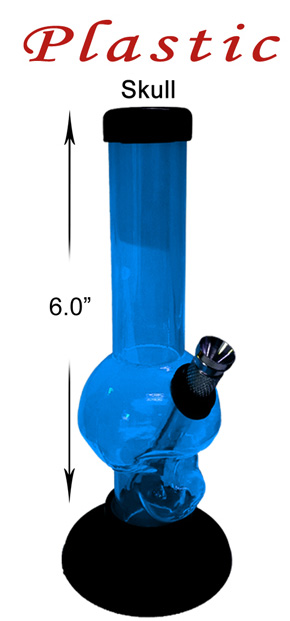 6 Inch Blue Plastic Skull Bong